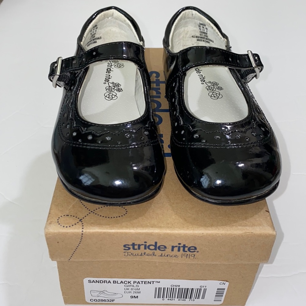 Stride Rite Sandra Black Patent Shoe Sz 9M